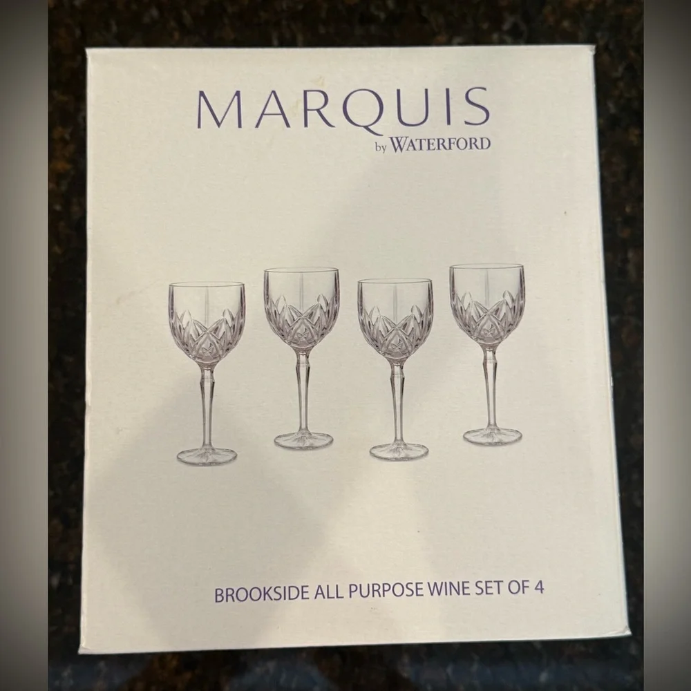 NWT Vintage Waterford Crystal Marquis Brookside Wine Glasses-Set of 4 in Box